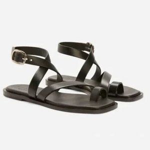 Everlane Women's Italian Leather Wrap Sandal. Black.